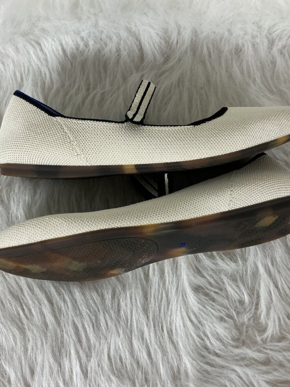 Rothy's Cream Gardenia White Black Trim Blue Halo The Square Toe Mary Janes 8 - Picture 7 of 11